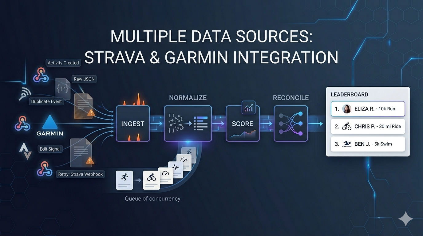 Technical activity sync illustration for Strava and Garmin integrations