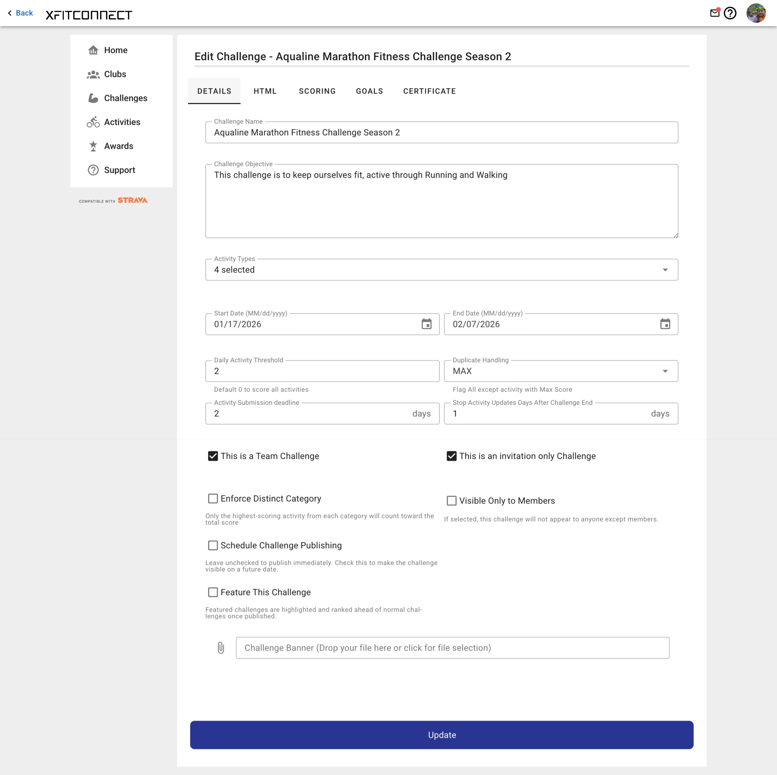 Challenge details and organizer setup